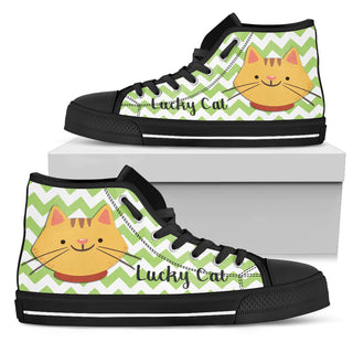 Green Wave Pattern Cat High Top Shoes