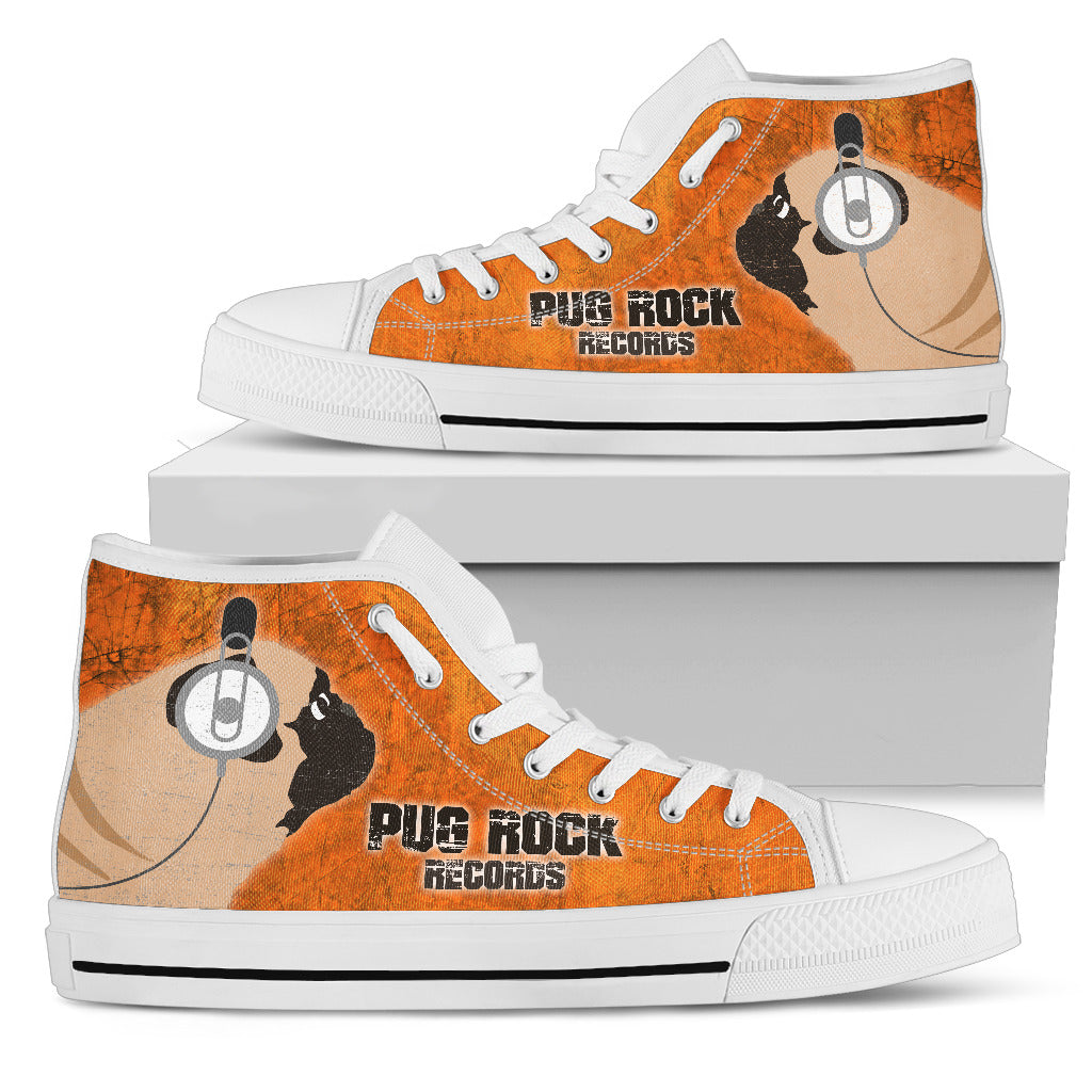 Funny Pug Dog High Top Shoes Pug Rock Records Orange