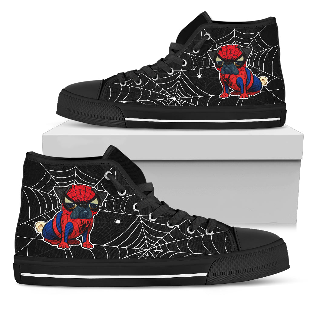 Funny Pug High Top Shoes Spider Pug