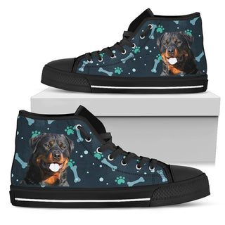 Bone Heart Pattern Rottweiler Dog Navy High Top Shoes