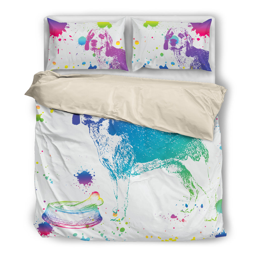 Beagle Watercolor White Background Bedding Sets