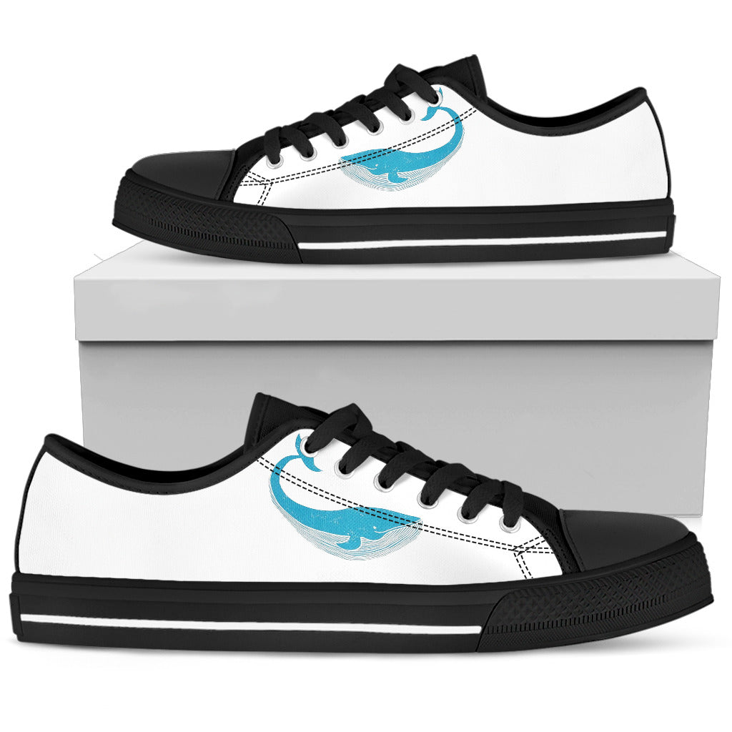 Whale Blue White Swimming Lovely Wonderful Cute Low Top Shoes