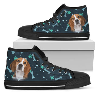 Bone Heart Pattern Beagle Dog Navy High Top Shoes