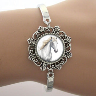 White Horse Art Photo Glass Dome Bracelets