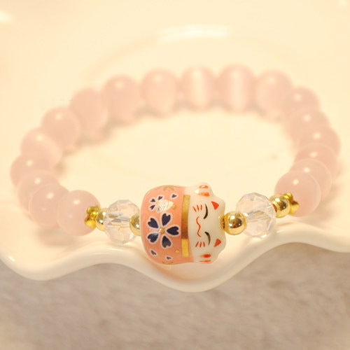 Lucky Cat Pink Bead Bracelets