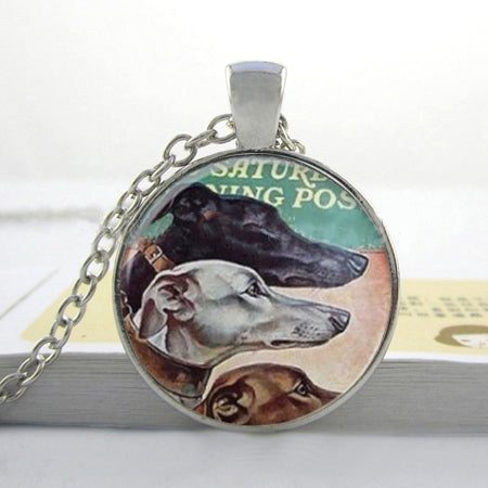 Vintage Greyhound Three Dog Glass Photo Necklaces