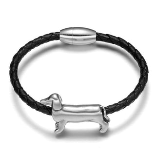 Stainless Steel Dachshund Dog Beads Braided Leather Bracelets