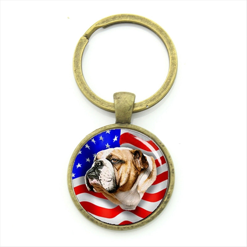 Novelty Bulldog Patriot US Flag Keychains