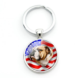 Novelty Bulldog Patriot US Flag Keychains