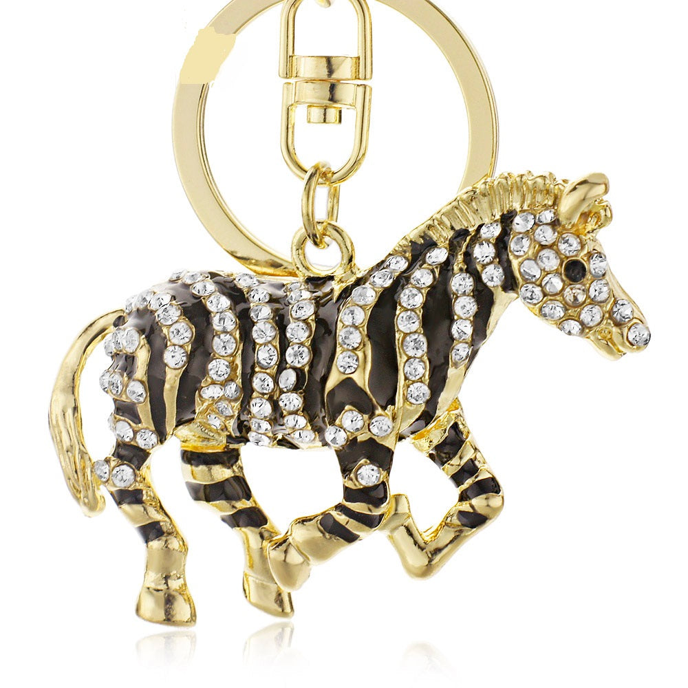 Black Zebra Horse Crystal Rhinestone Keychains