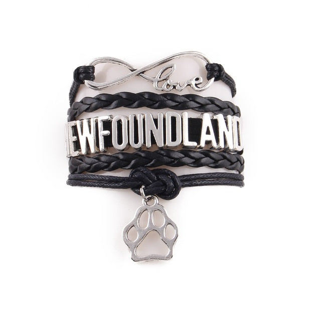 Infinity Love Newfoundland Dog Paw Leather Bracelets