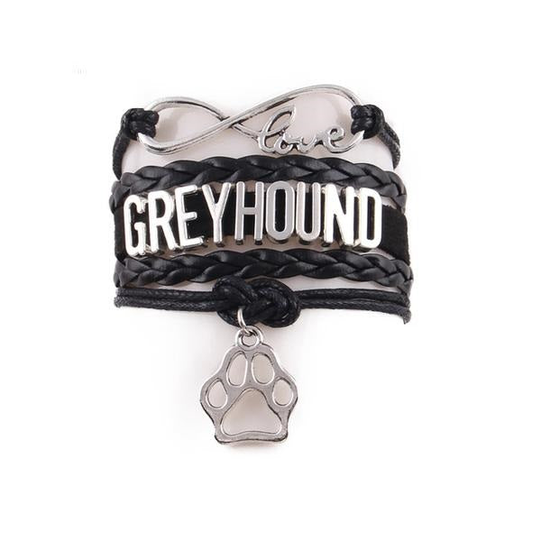 Infinity Love Greyhound Dog Paw Leather Bracelets