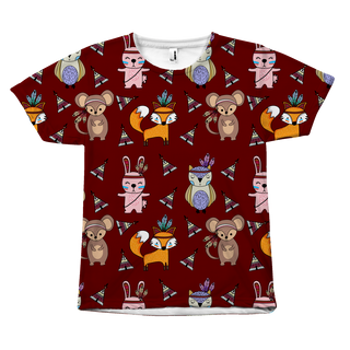 Funny Camping Animals Pattern Maroon All Over Print Shirts