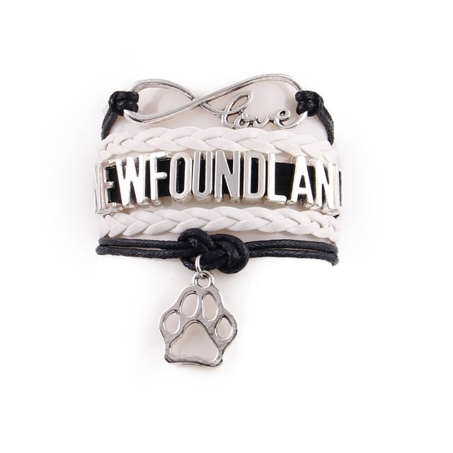Infinity Love Newfoundland Dog Paw Leather Bracelets