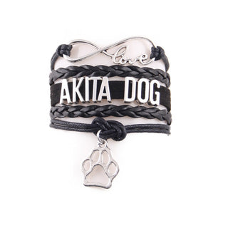Infinity Love Akita Dog Paw Leather Bracelets