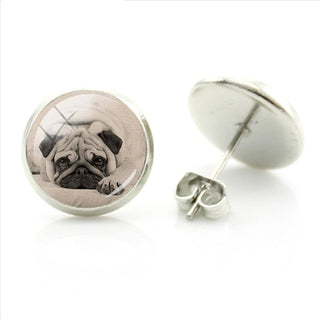 Vintage Cute Dog Glass Cabochon Earrings