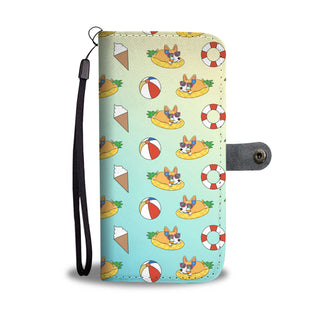 Pineapple Pool Float Beach Pattern Corgi Wallet Phone Cases