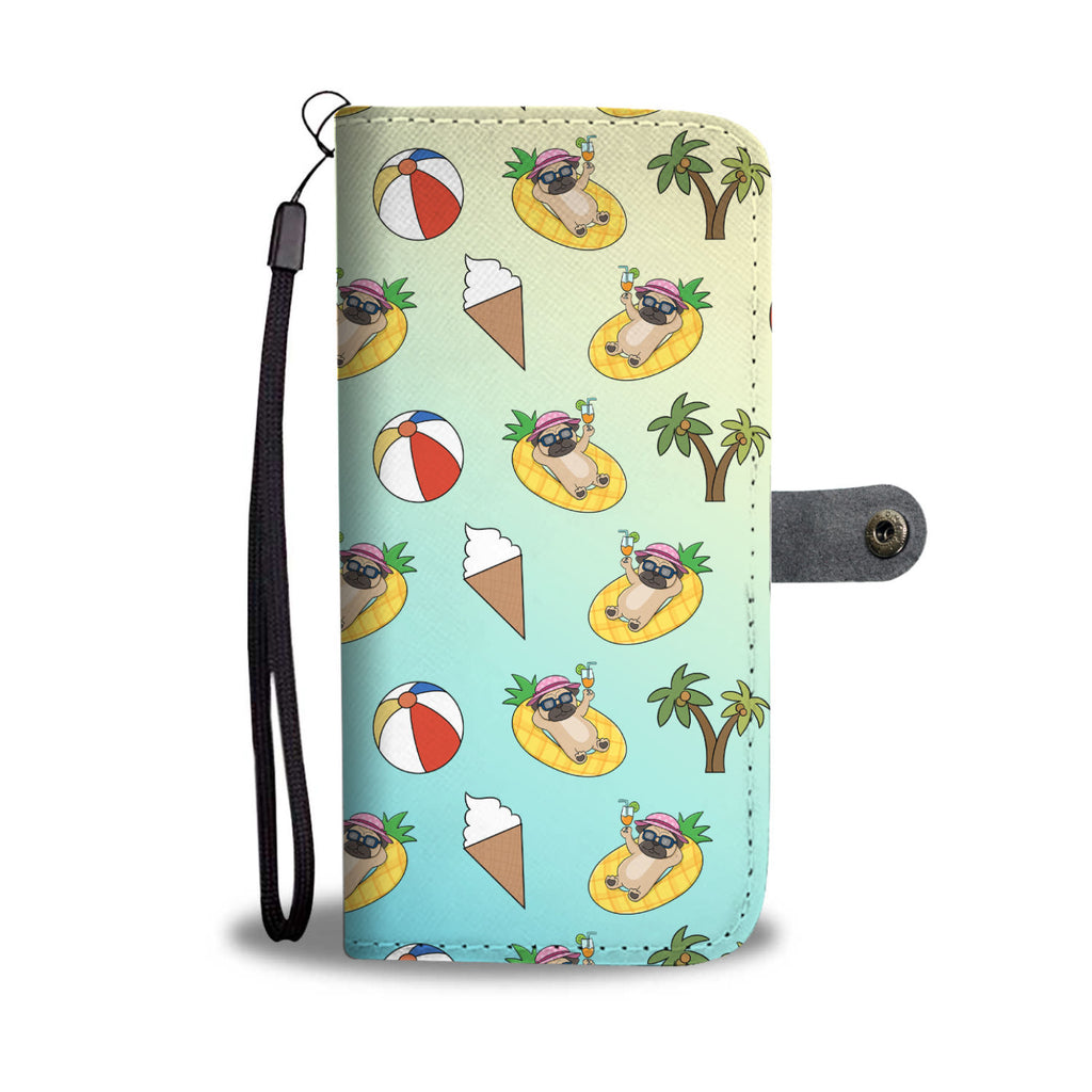 Pineapple Pool Float Beach Pattern Pug Wallet Phone Cases