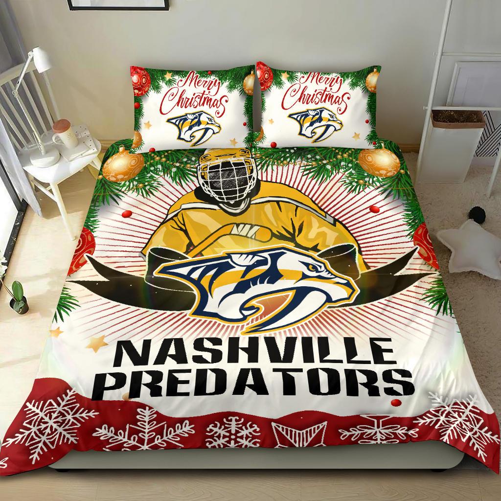 Colorful Gift Shop Merry Christmas Nashville Predators Bedding Sets