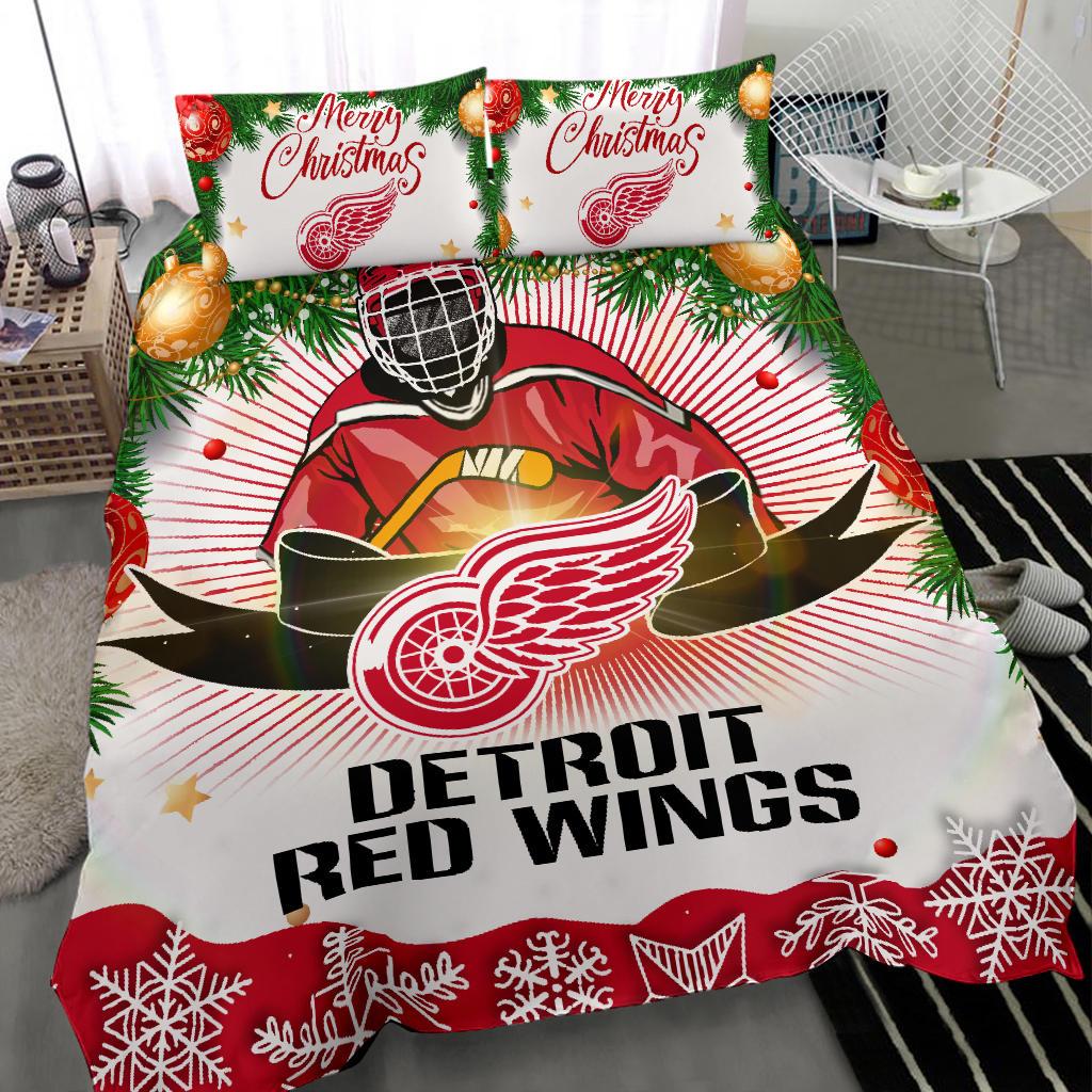 Colorful Gift Shop Merry Christmas Detroit Red Wings Bedding Sets