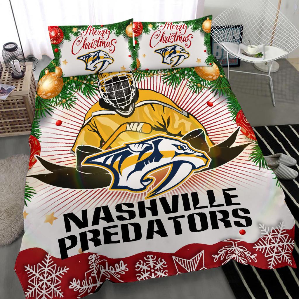 Colorful Gift Shop Merry Christmas Nashville Predators Bedding Sets