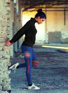 Through Logo Spread Body Striped Circle Chicago Cubs Leggings