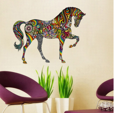 Colorful Flower Pattern Horse Wall Stickers