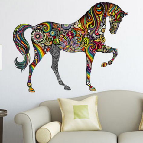 Colorful Flower Pattern Horse Wall Stickers