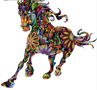 Colorful Flower Pattern Running Horse Wall Stickers
