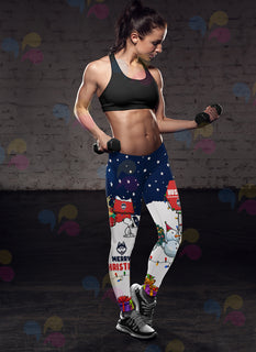 Funny Merry Christmas Connecticut Huskies Leggings