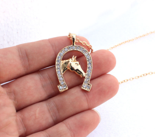 Crystal Horseshoe Horse Head Cute Necklaces