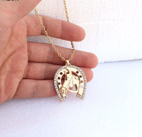 Crystal Horseshoe  Horse Head Necklaces