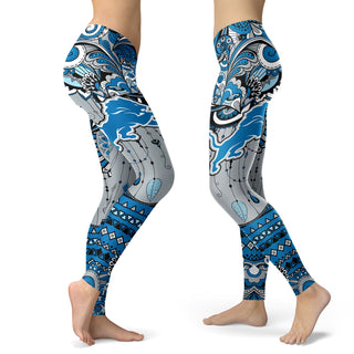 Boho Detroit Lions Leggings With Fantastic Art