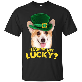 Funny Corgi T Shirt Wanna Get Lucky As Pembroke Tshirt St. Patrick Day Gift