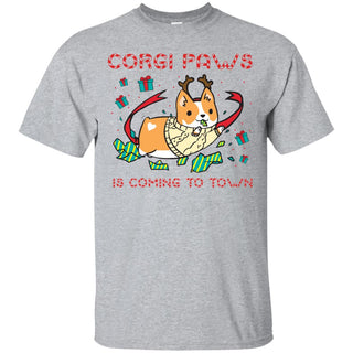 White Corgi Paws Is Coming To Town Shirt Cute Christmas Tee Shirt