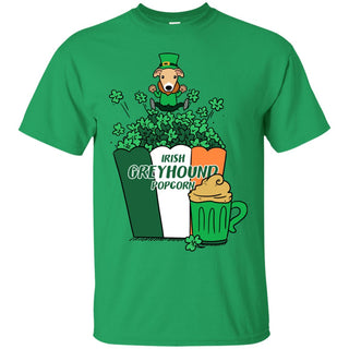 Irish Greyhound Popcorn Tee Shirt Hound Dog Gift in St. Patrick's Day
