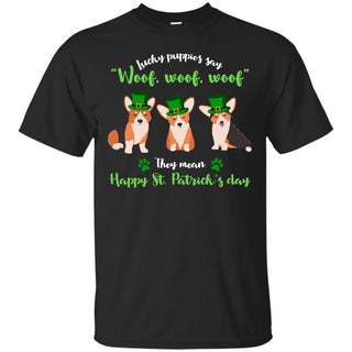 Funny Pembroke Corgi Shirt What Lucky Puppies Say As St. Patrick's Day Gift