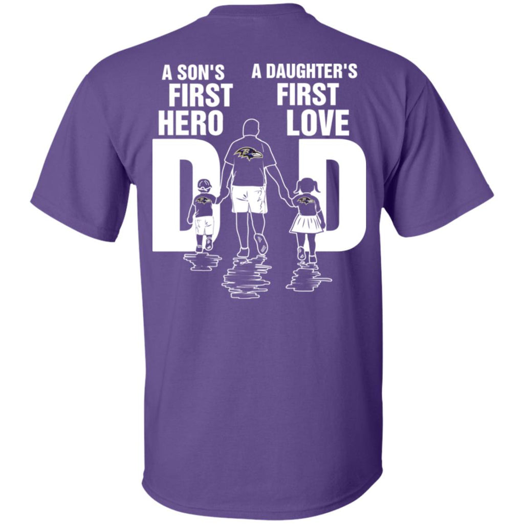 Son Is First Hero - Daughter Is First Love Baltimore Ravens Dad Tshirt