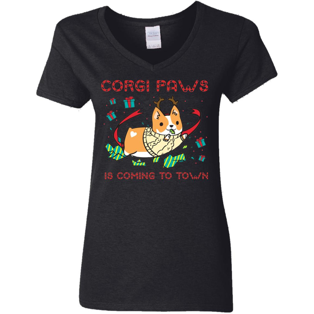 Black Corgi Paws Is Coming To Town Shirt Cute Christmas
