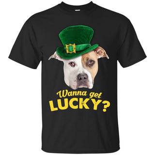 Funny Pitbull Tshirt Wanna Get Lucky St. Patrick's Day Pittie Dog Gift