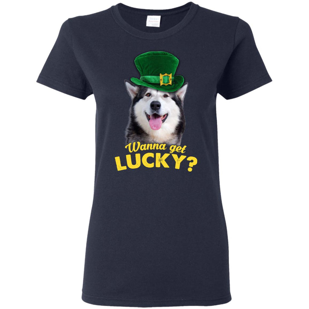 Husky Tshirt Wanna Get Lucky St. Patrick's Day Siberian Dog Gift