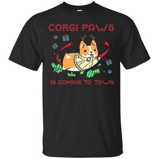 Black Corgi Paws Is Coming To Town Shirt Cute Christmas