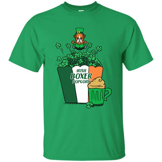 Irish Boxer Popcorn T Shirt For German Boxer Gift in St. Patrick's Day