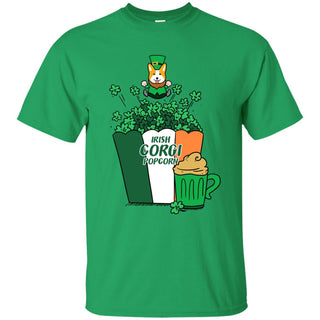 Irish Corgi Popcorn Tee Shirt For Pembroke Dog Lover in St. Patrick's Day