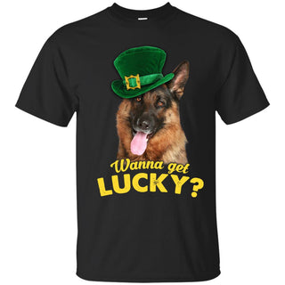 Funny Gershep Tshirt Wanna Get Lucky German Shepherd St. patrick's day Gift