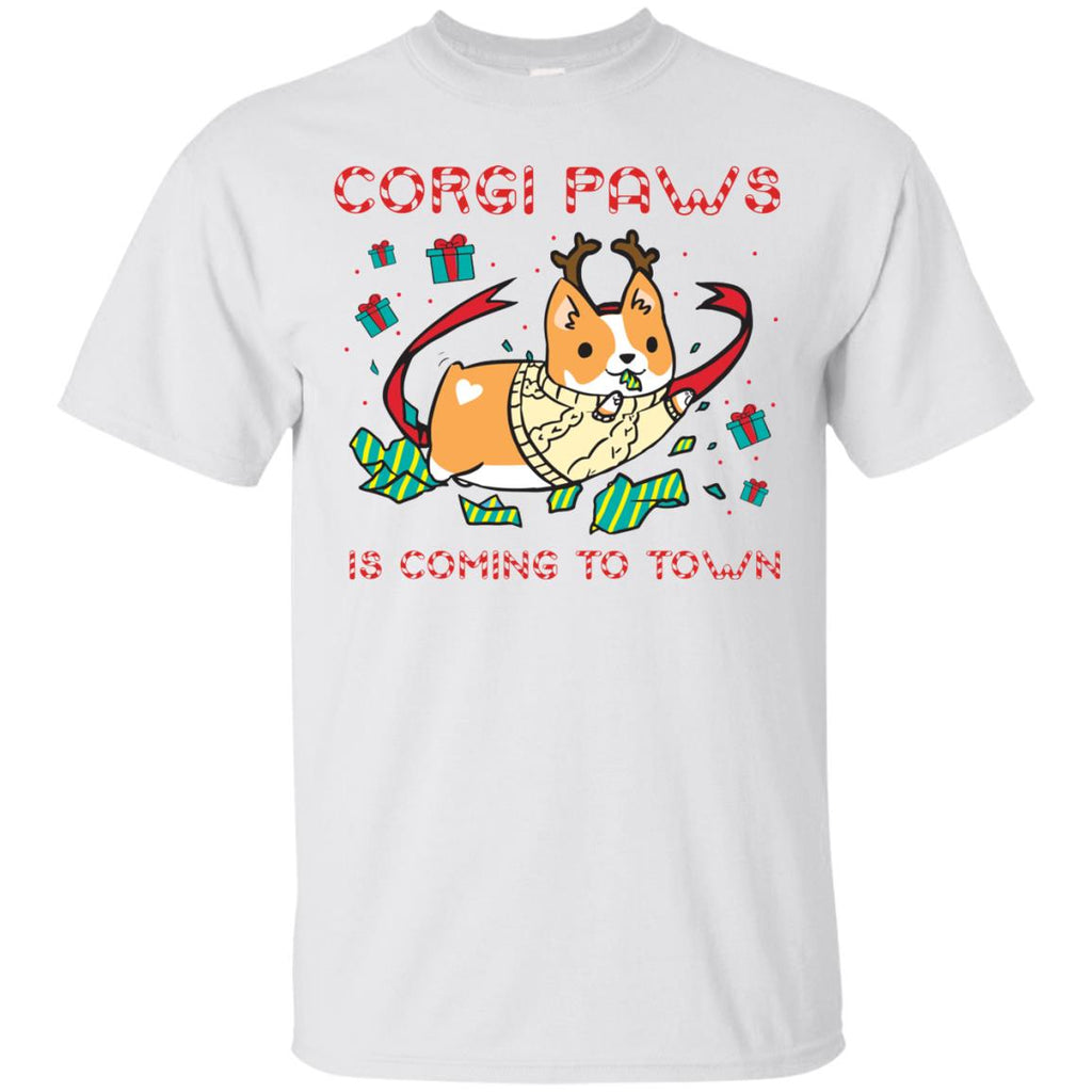 White Corgi Paws Is Coming To Town Shirt Cute Christmas Tee Shirt