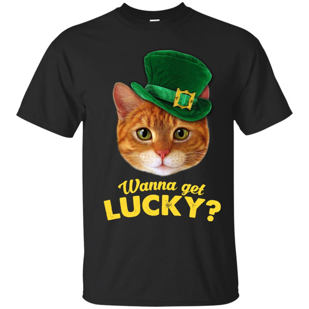 Funny Cat T Shirt Wanna Get Lucky For St. Patrick's Day Gift