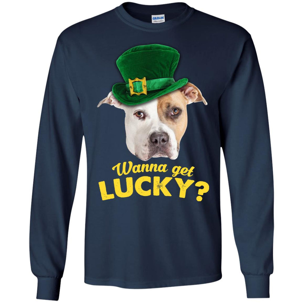 Funny Pitbull Tshirt Wanna Get Lucky St. Patrick's Day Pittie Dog Gift