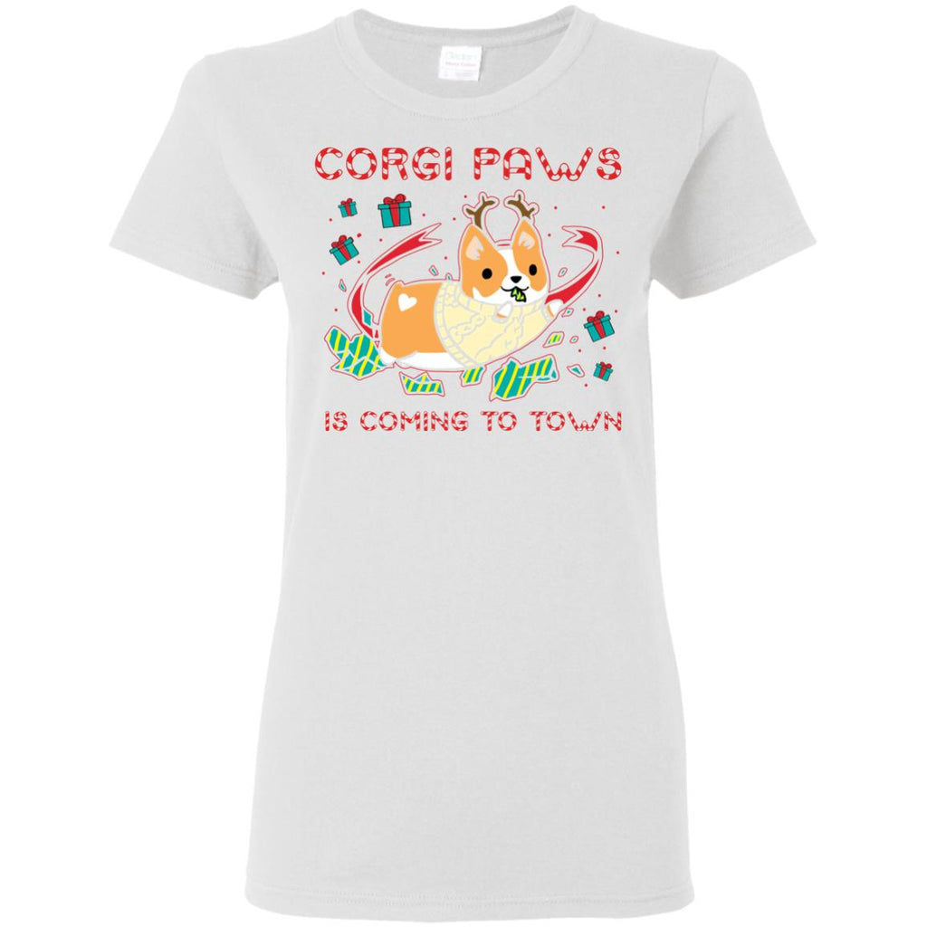 White Corgi Paws Is Coming To Town Cute Pembroke Dog Tshirt