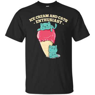 Ice Cream And Cats Enthusiast Tshirt For Kitten Lover